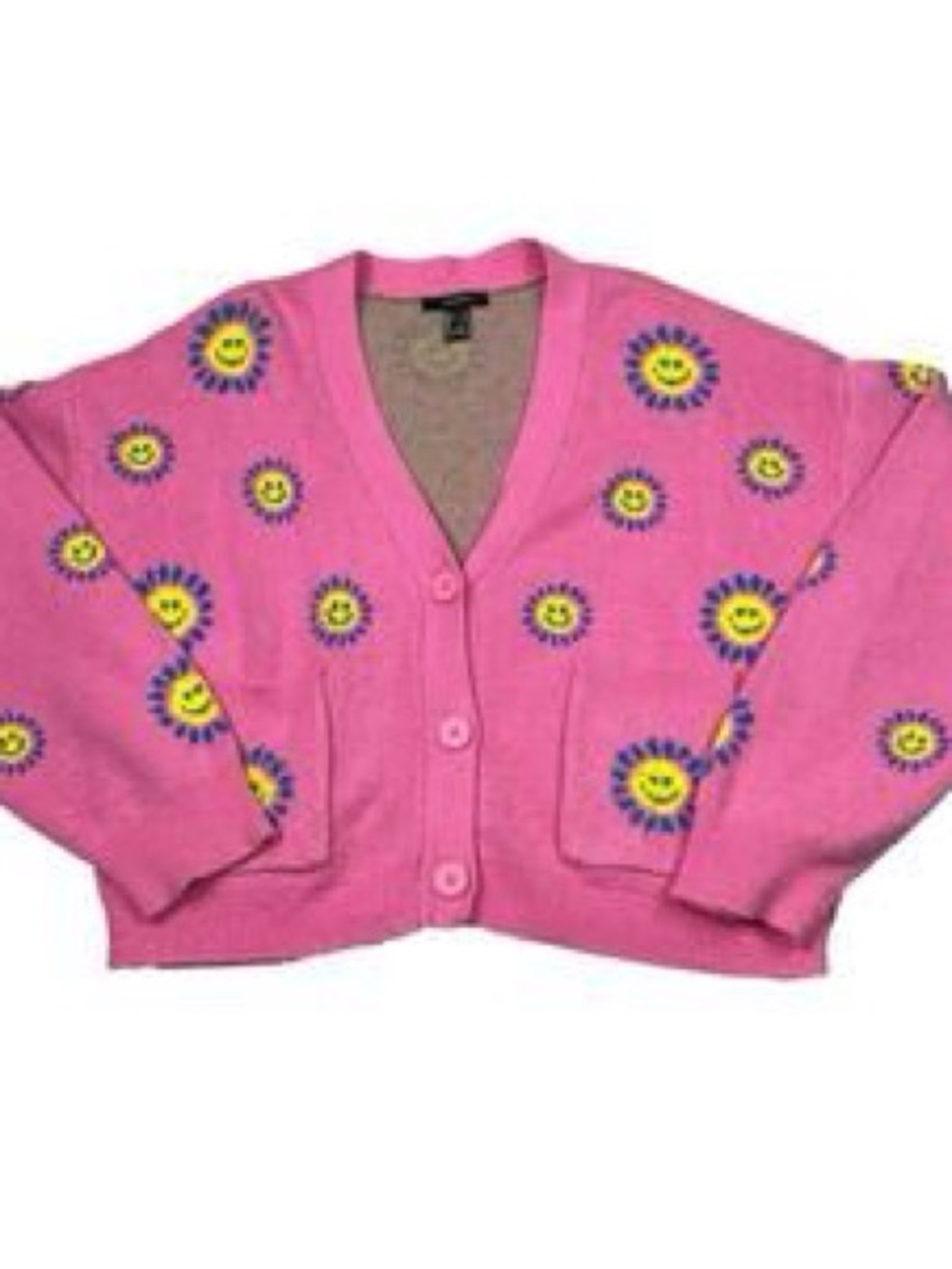 Forever 21 Pink Button-Up Cardigan with Yellow Sunflower Faces